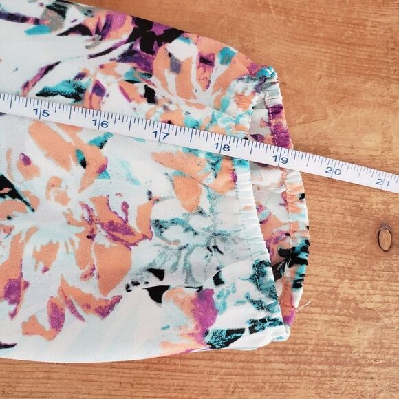 🦋3/$20 Ivanka Trump Turquoise Purple Print 3/4 Sleeve Blouse Semi Sheer V-Neck - Picture 8 of 10